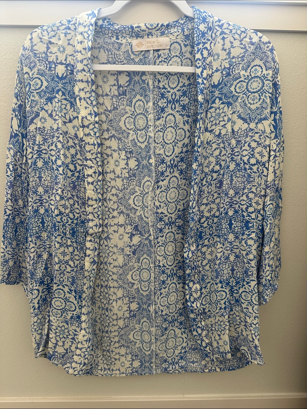 Blue Floral Open-Front Women's Blouse